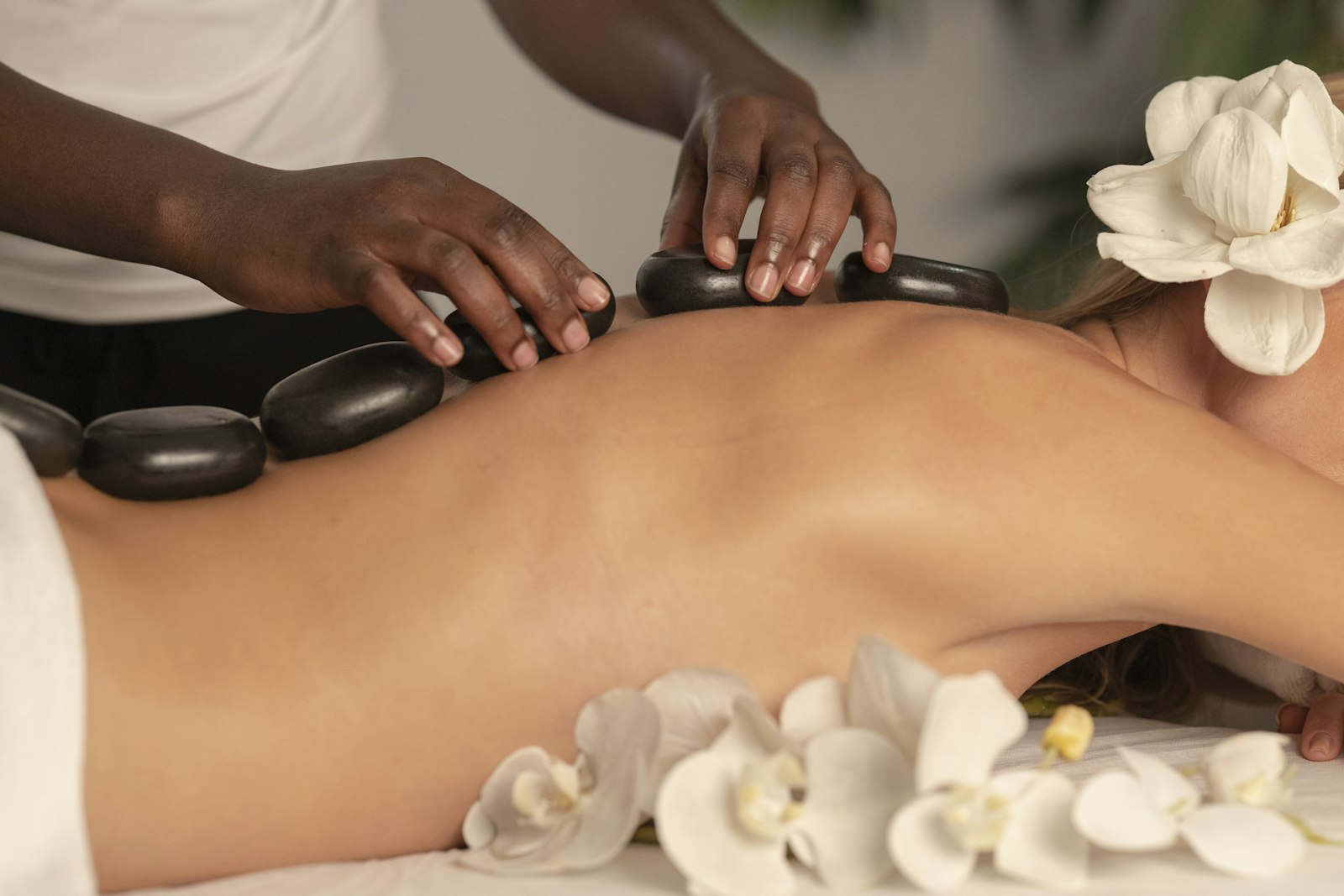 Hot stones arranged for bodywork